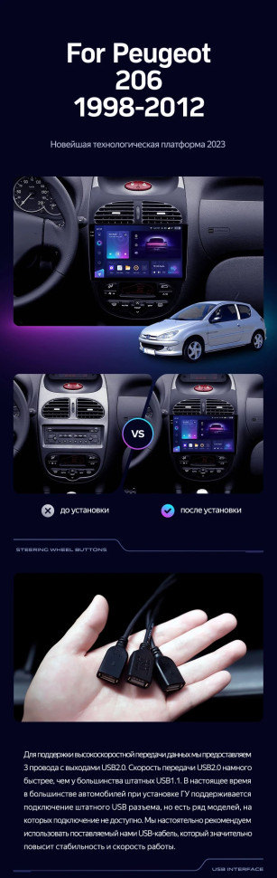 Штатная магнитола Teyes CC3 2K 4/64 Peugeot 206 (1998-2012) F1