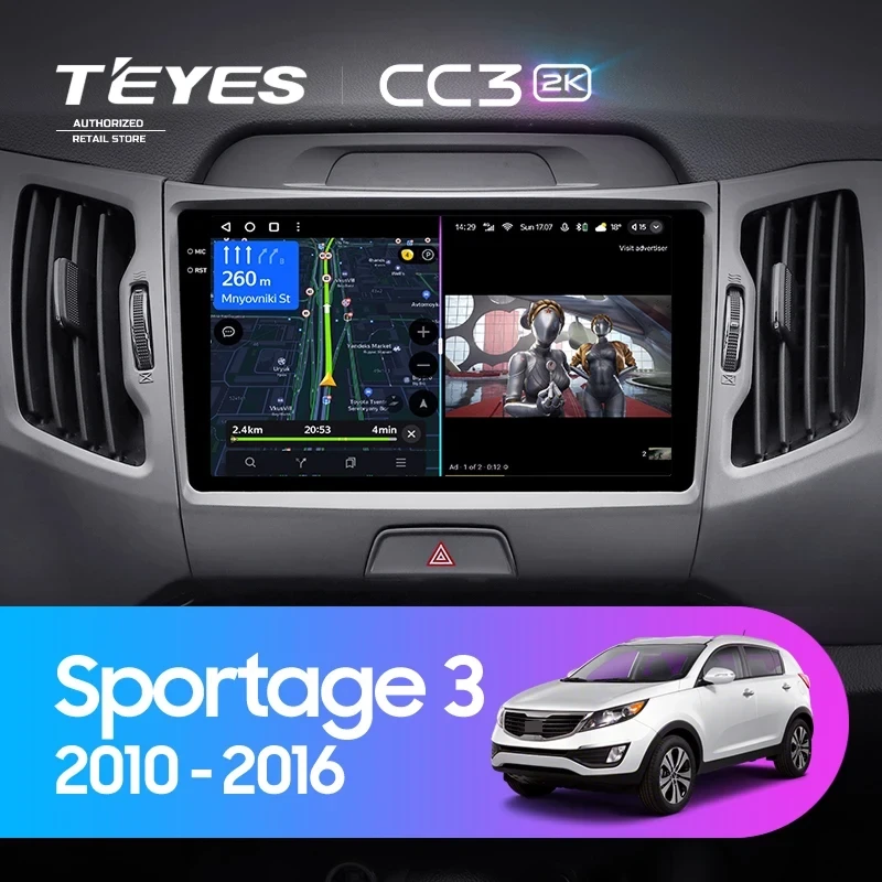Штатная магнитола Teyes CC3 2K 4/32 Kia Sportage 3 SL (2010-2016) Тип-B
