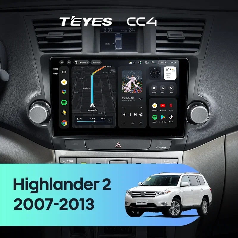 Штатная магнитола Teyes CC4 8/128 Toyota Highlander 2 XU40 (2007-2013) F2 10"