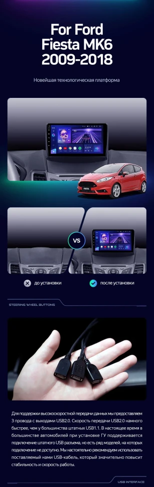 Штатная магнитола Teyes CC3 2K 6/128 Ford Fiesta 6 (2009-2018) F1 Тип-B