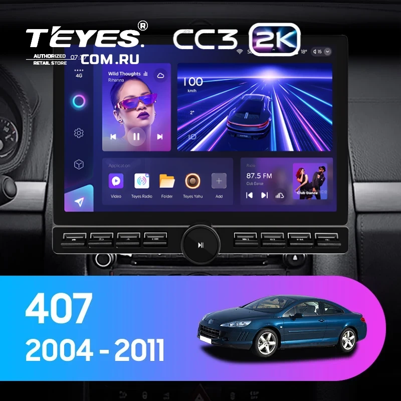 Штатная магнитола Teyes CC3 2K 6/128 Peugeot 407 (2004-2011) F1 (13" с кнопками)