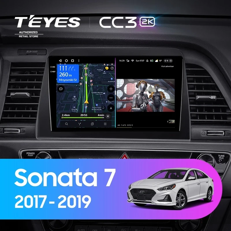 Штатная магнитола Teyes CC3 2K 6/128 Hyundai Sonata 7 LF (2017-2019)