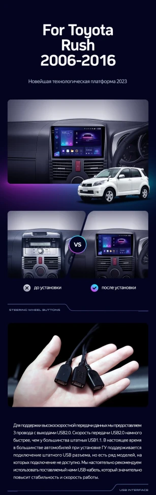 Штатная магнитола Teyes CC3 2K 360 6/128 Toyota Rush J200 (2006-2016) Правый руль