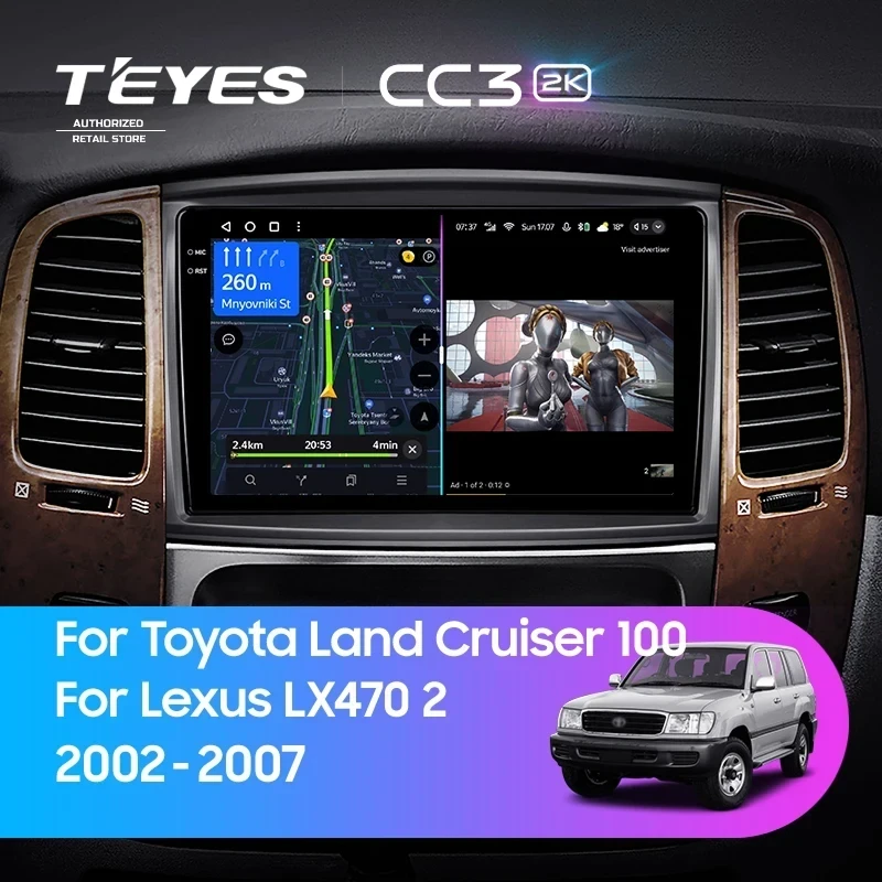 Штатная магнитола Teyes CC3 2K 4/64 Toyota Land Cruiser LC 100 (2002-2007) Тип-B