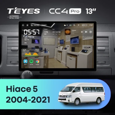 Штатная магнитола Teyes CC4 Pro 8/128 Toyota Hiace XH10 H200 (2004-2021) (13")