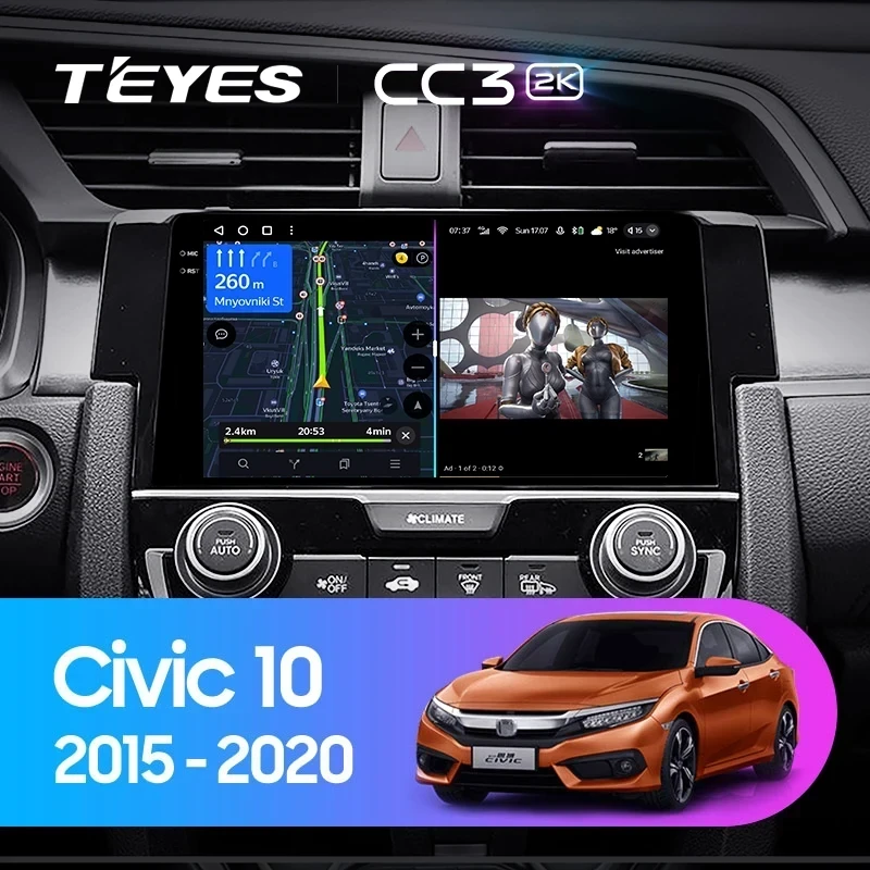 Штатная магнитола Teyes CC3 2K 6/128 Honda Civic 10 FC FK (2015-2020)