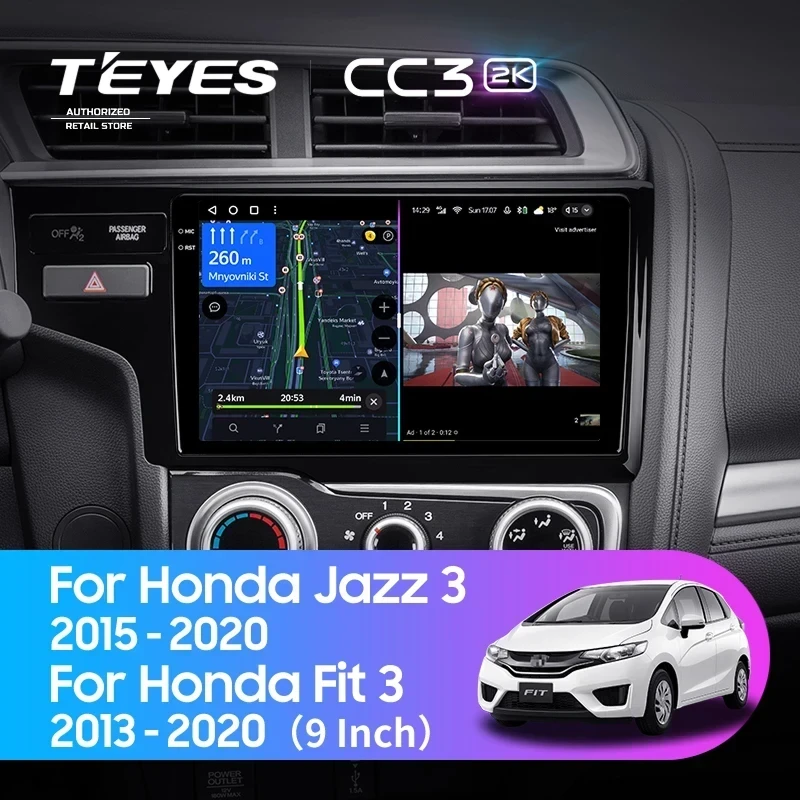 Штатная магнитола Teyes CC3 2K 360 6/128 Honda Jazz 3 (2015-2020) Тип-A