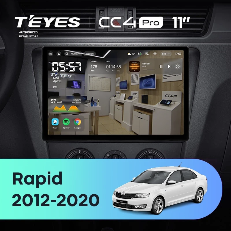 Штатная магнитола Teyes CC4 Pro 8/128 Skoda Rapid NH3 NH1 (2012-2020) (11")