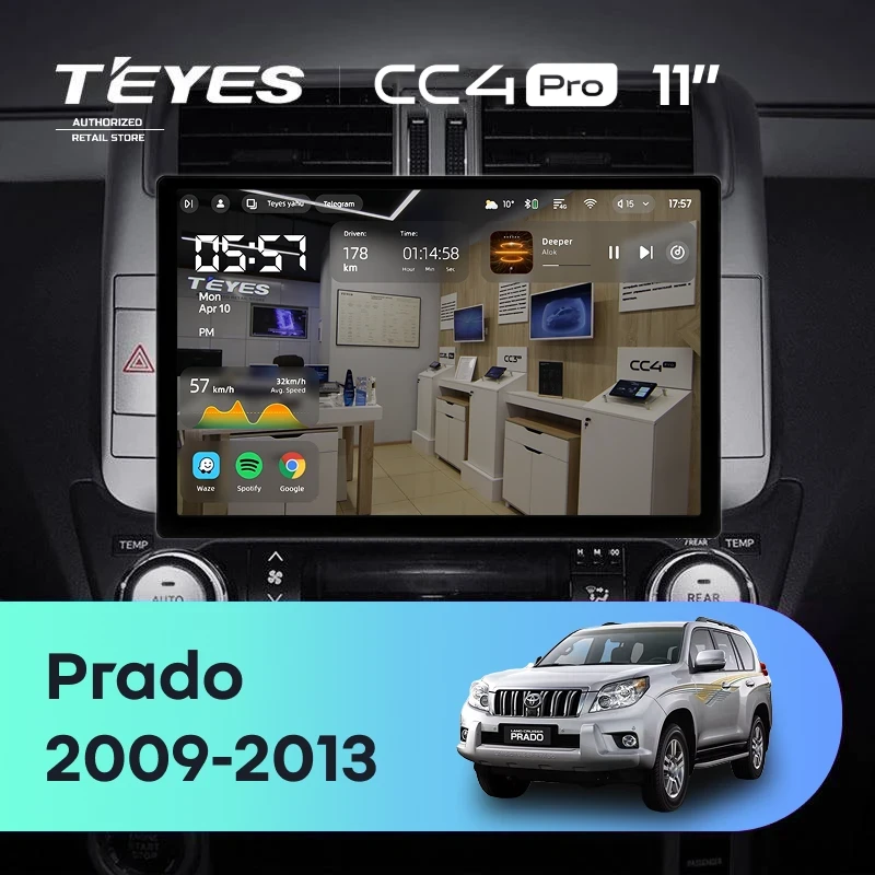 Штатная магнитола Teyes CC4 Pro 8/128 Toyota Land Cruiser Prado 150 (2009-2013) F2 Тип-B (11")