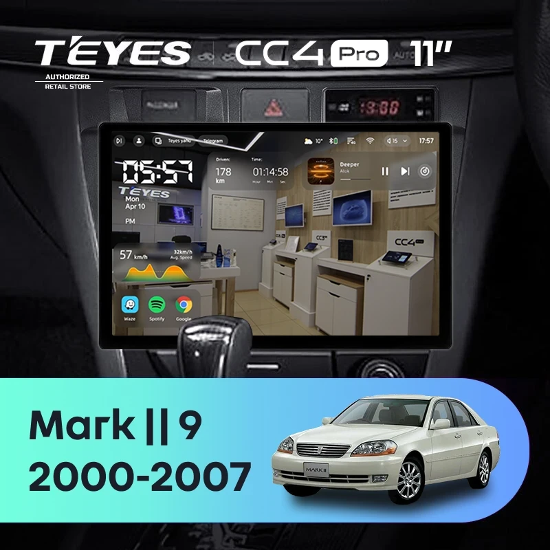 Штатная магнитола Teyes CC4 Pro 8/128 Toyota Mark II 9 X100 (2000-2007) F1 (11")