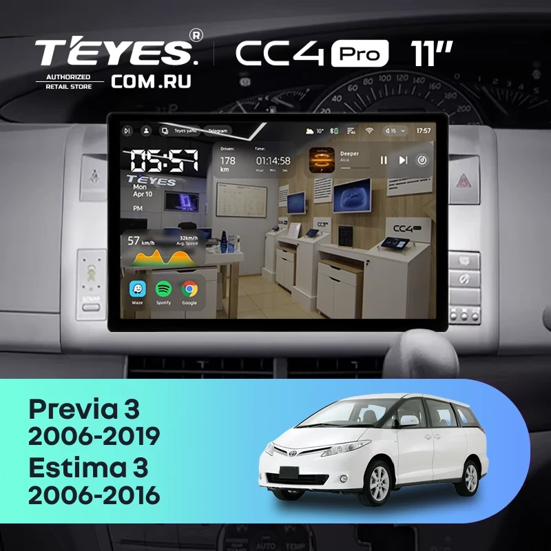 Штатная магнитола Teyes CC4 Pro 12/256 Toyota Estima AHR20 XR50 3 (2006-2016) Правый руль (11")