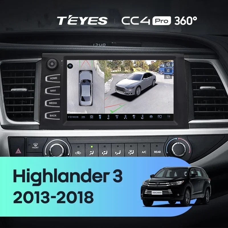 Штатная магнитола Teyes CC4 Pro 360 12/256 Toyota Highlander 3 XU50 (2013-2018) F2 с кнопками
