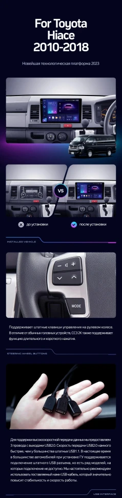 Штатная магнитола Teyes CC3 2K 6/128 Toyota Hiace H200 (2010-2018) Правый руль