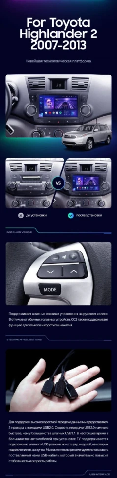 Штатная магнитола Teyes CC3 4/32 Toyota Highlander 2 XU40 (2007-2013) F3 9"